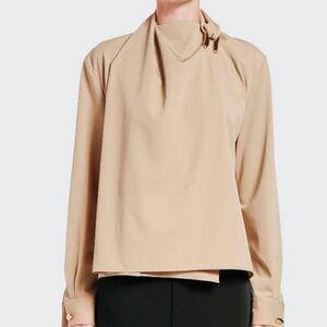 NEW Bottega Veneta tan wool twill draped wrap top size 42